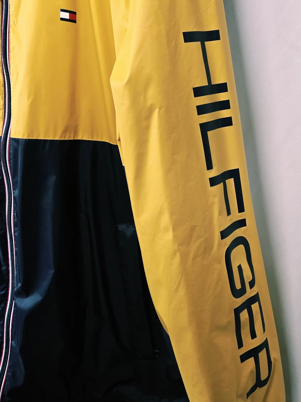 Tommy Hilfiger Men’s Two-Tone Hooded Windbreaker Jacket in Yellow/Navy